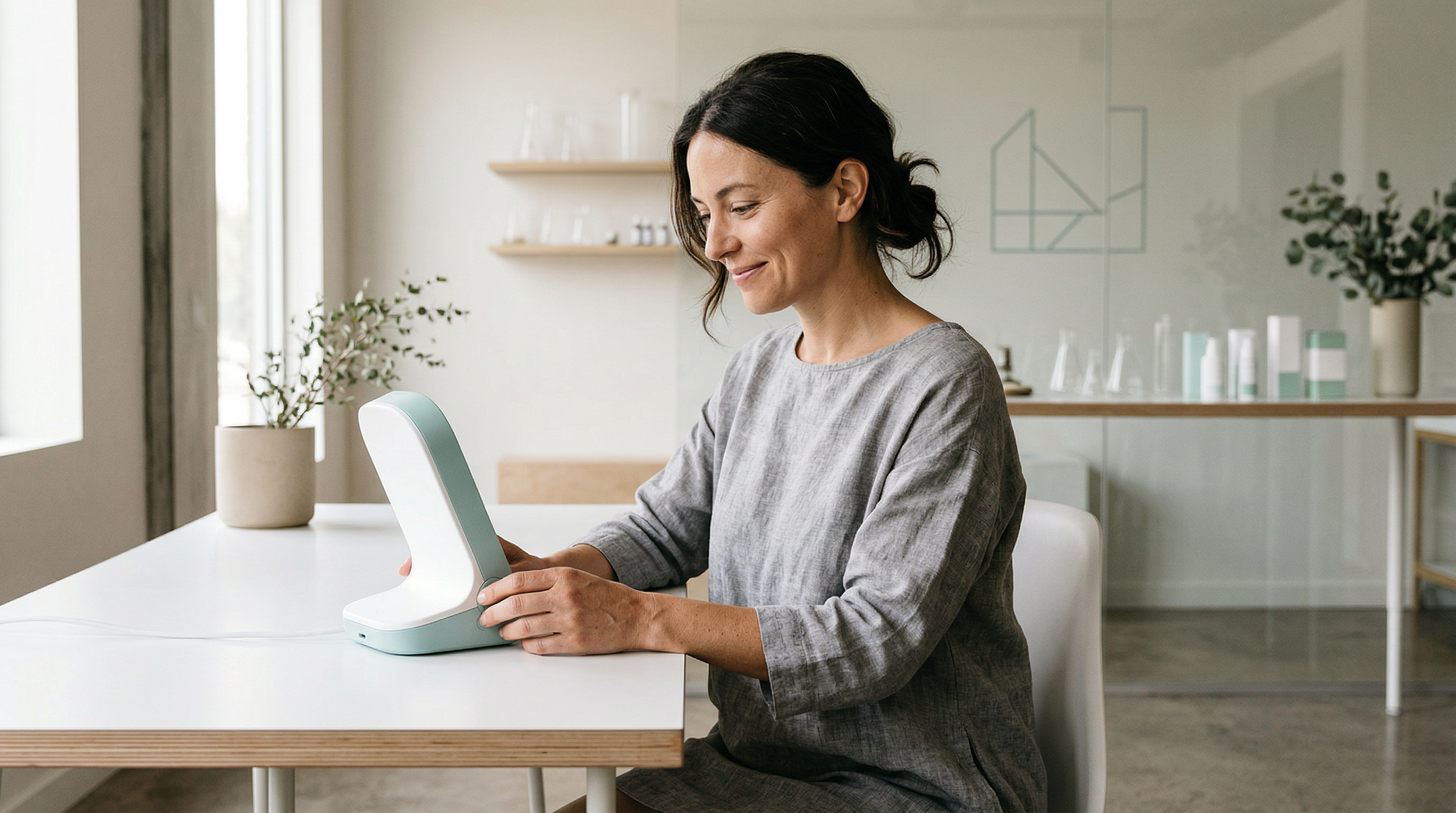 Person reviewing longevity research on a laptop in a modern workspace